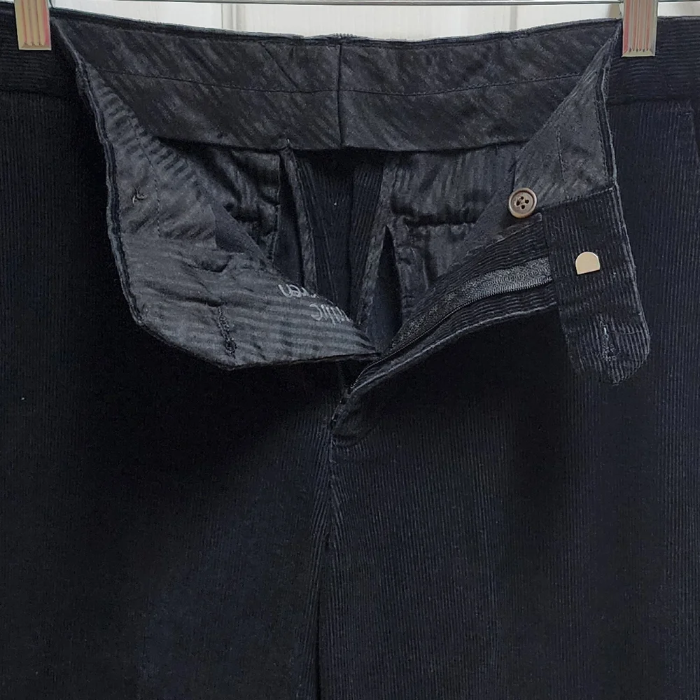 Geoffrey Beene Pants Mens 34x30 Black Cotton Corduroy Straight Flat Zip Preppy